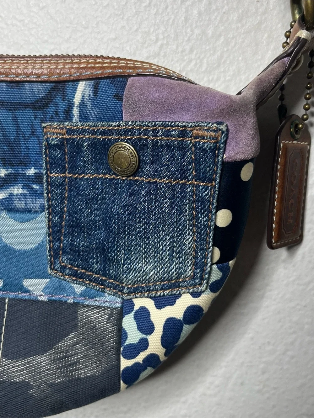 Vintage Coach Denim Sig Patchwork Floral Embroidered Crossbody Purse Bag 10819